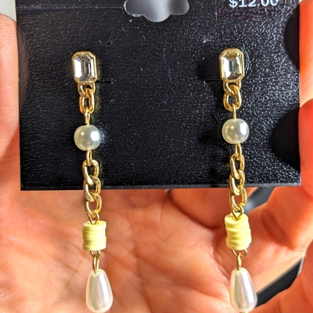 Ophelia Roe Crystal And Simulated Pearl Gold Tone Drop Earrings 10$